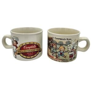 Vintage 1994 Campbell's Kids Soup Ceramic Coffee Mug Set, Replica 1910 Postcard